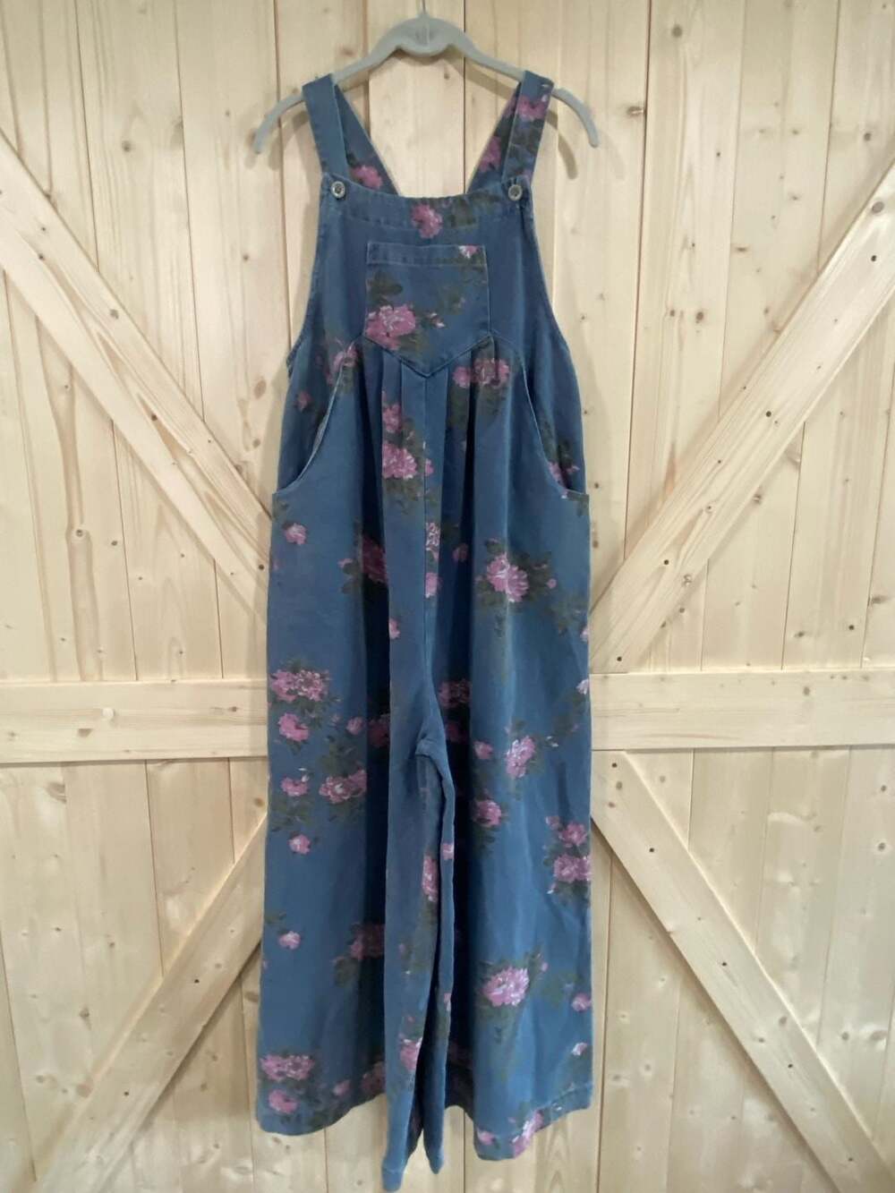 BiBi Floral Print Denim Overalls Wide-Leg medium